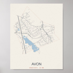 Avon, carte de rue de Massachusetts Poster – Établ