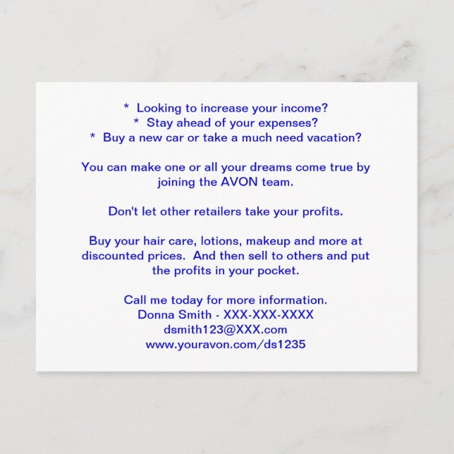 AVON recrutant la carte postale (Devant)