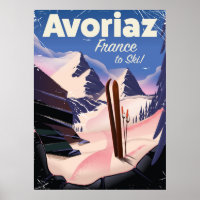 Avoriaz, affiche de voyage de ski français