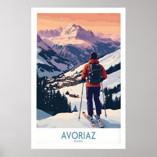 Avoriaz Frankreich Ski-Kunstposter Alpen Dorfplaka Poster