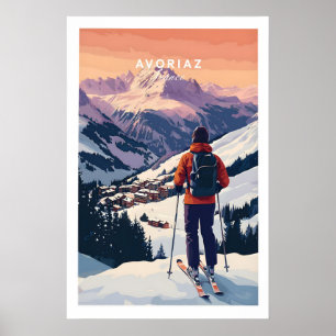 Avoriaz Französisches Skiplakat Skifahren Wandkuns Poster