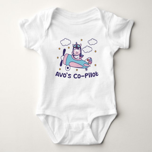 Avos Co-Pilot - Unicorn-Flugzeug Baby Strampler (Vorderseite)