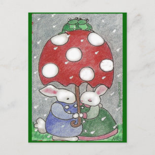 Avril averses carte postale lapin