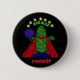 AW, Essiggurken-PowerSuperhero Pickleball Cartoon Button