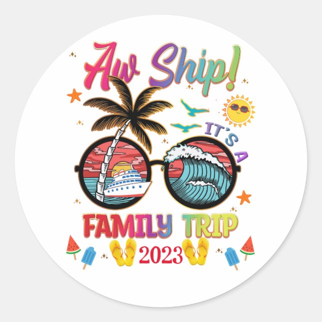 Aw Ship Family Trip farbenfrohe Gruppe Matching Runder Aufkleber (Vorderseite)