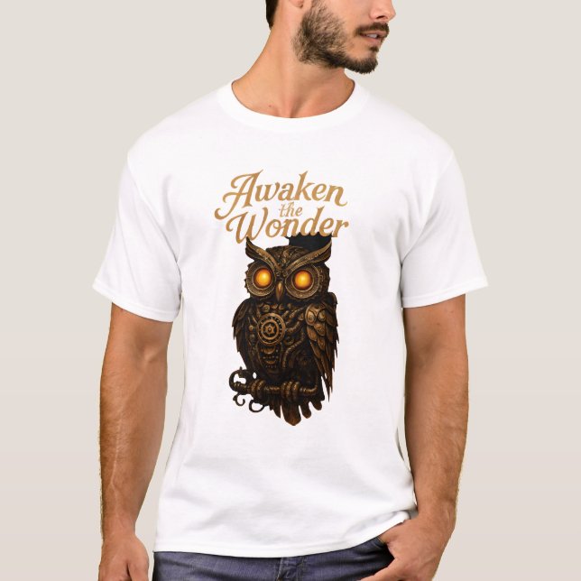 Awakening Wonder – Mechanical Owl Art T-Shirt (Vorderseite)