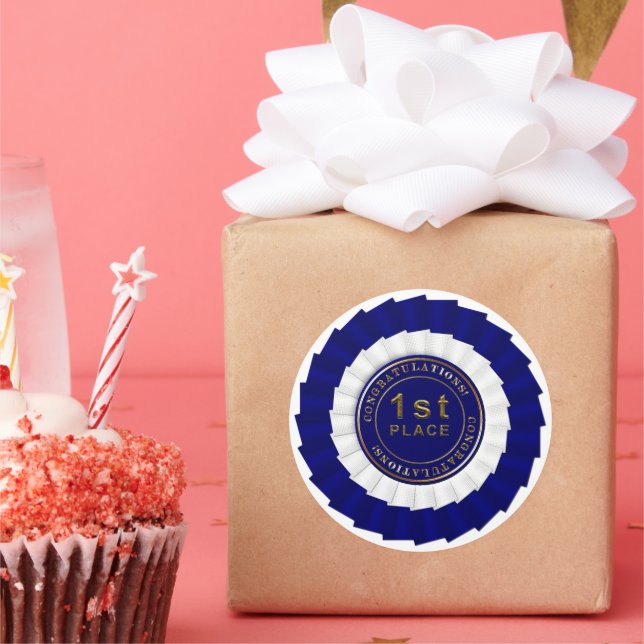 Award, Blue-White-1. Place-ROUND STICKERS (Party)
