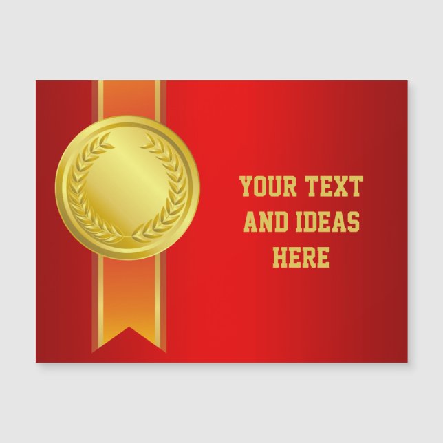 AWARD RIBBON Gold II + Ihr Backgr. & Text Magnetkarte (Vorderseite)