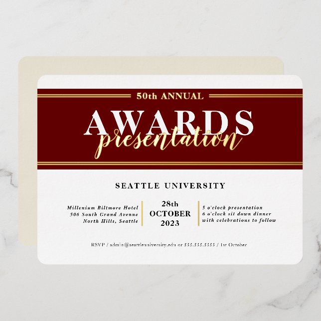 AWARDS DINNER Moderne Veranstaltung einfache burgu Folieneinladung (Vorderseite/Rückseite)