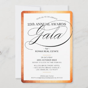 AWARDS GALA DINNER elegantes Business Kupfer schwa Einladung