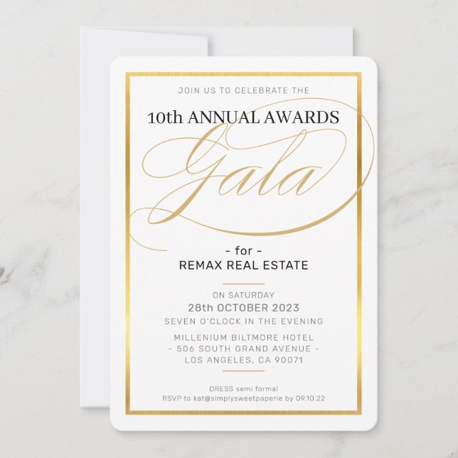 AWARDS GALA DINNER Modernes Business elegantes Gol Einladung (Vorderseite)