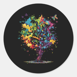 Awareness Autism Puzzle Pieces farbenfrohe Bäume N Runder Aufkleber