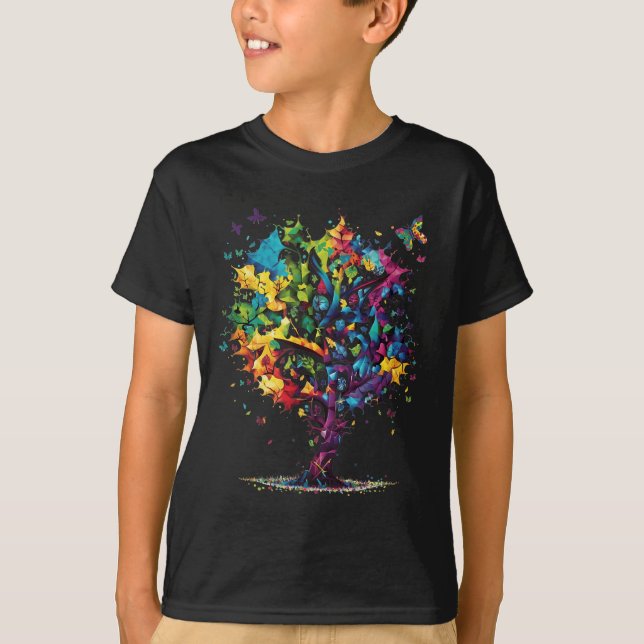 Awareness Autism Puzzle Pieces farbenfrohe Bäume N T-Shirt (Vorderseite)