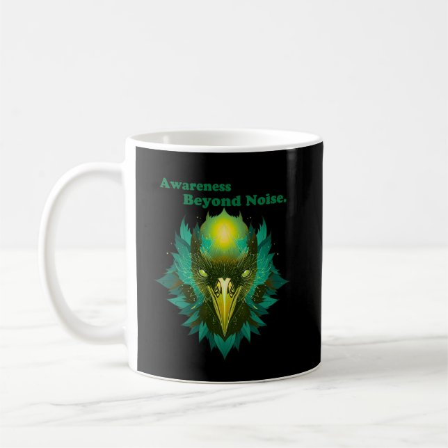 Awareness Beyond Noise Cosmic Raven Symbol Kaffeetasse (Links)