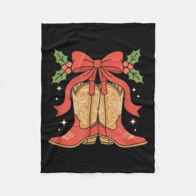 Awareness Cowboy Boots Christmas Breast Cancer Sup Fleecedecke (Vorderseite)