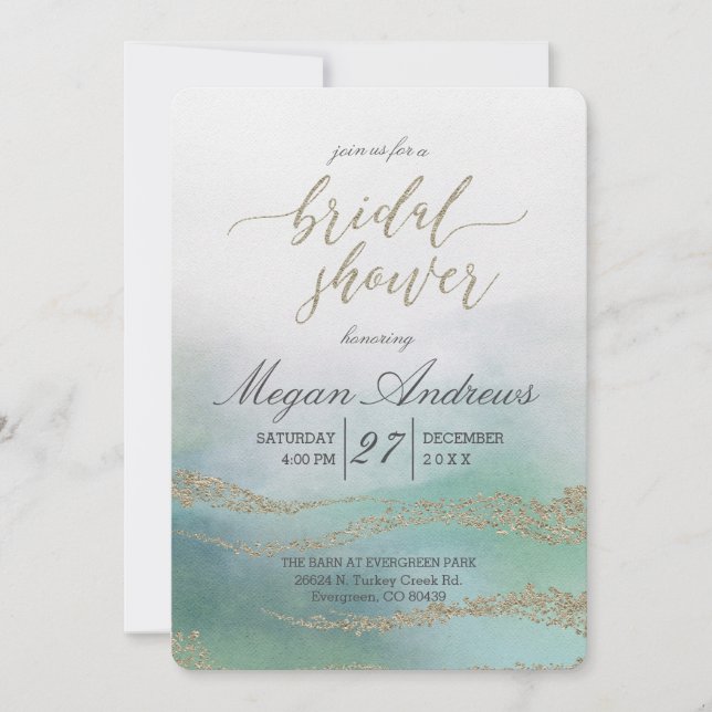 Awash Elegant Watercolor Bridal Dusche Einladung (Vorderseite)