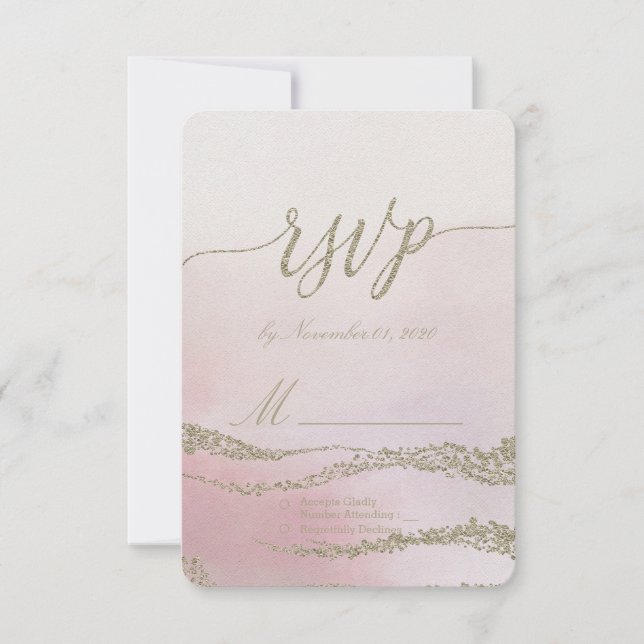 Awash Elegante Wasserfarbe in Blush Wedding RSVP (Vorderseite)