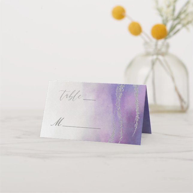 Awash Elegantes Wasserfarben in Orchid-Tischnummer Platzkarte (Vorderseite)