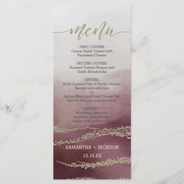 Awash Elegantes Watercolor Cranberry Wedding Menu Menükarte (Vorderseite)
