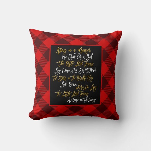 Away in einem Manger Texte Red Brown Karierten Wei Kissen (Vorderseite)
