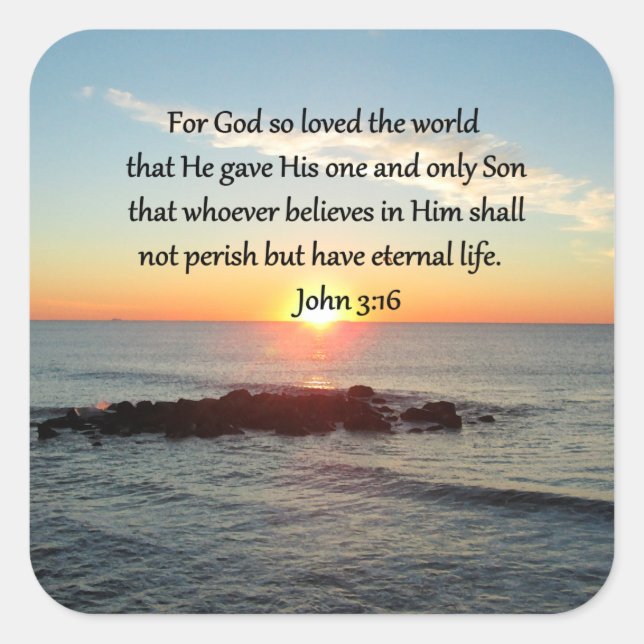 AWE-INSPIRIEREND JOHN 3:16 SONNENREISE QUADRATISCHER AUFKLEBER (Vorderseite)
