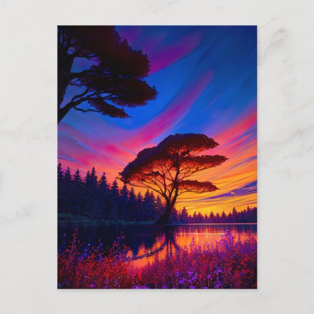 Awe Inspirierend Sonnenuntergang am schönen See Postkarte (Vorderseite)
