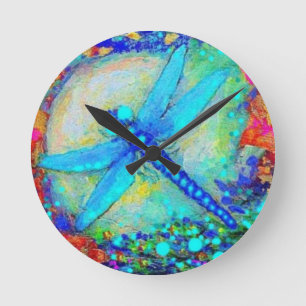Awesome Blue Dragonfly by Sharles Runde Wanduhr
