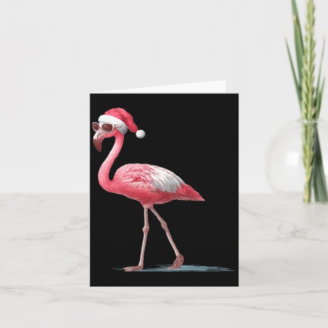 Awesome Cool Flamingo With Christmas Hat And Sungl Karte (Vorderseite)
