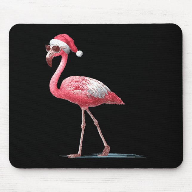 Awesome Cool Flamingo With Christmas Hat And Sungl Mousepad (Vorne)