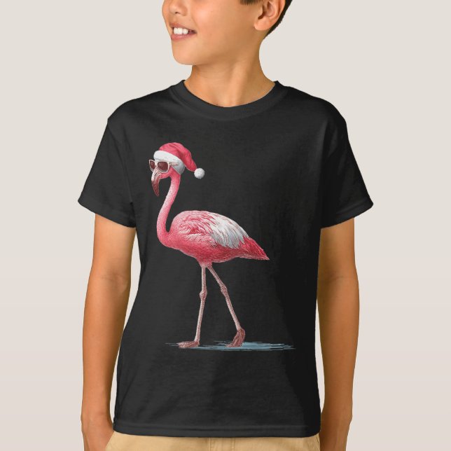 Awesome Cool Flamingo With Christmas Hat And Sungl T-Shirt (Vorderseite)