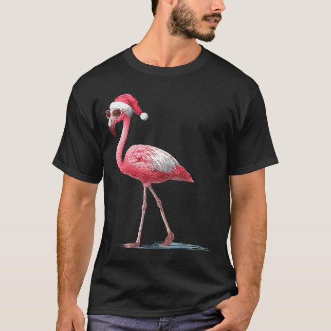 Awesome Cool Flamingo With Christmas Hat And Sungl T-Shirt (Vorderseite)