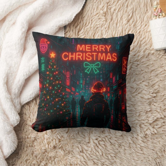 Awesome cyberpunk Christmas street Kissen (Decke)