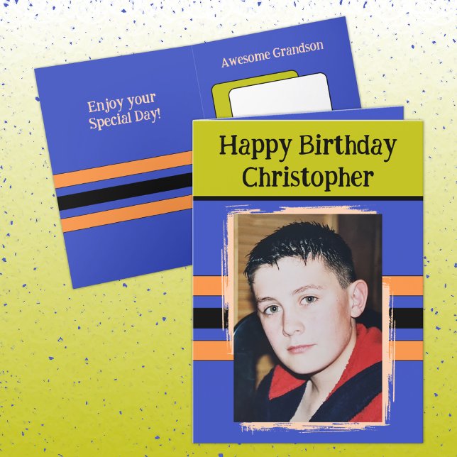 Awesome Grandson add photo purple birthday Karte (Von Creator hochgeladen)