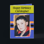 Awesome Grandson add photo purple birthday Karte<br><div class="desc">For an awesome Grandson birthday greeting card.
This card is sure to put a smile on his face and make him feel special.
just add your personalized message inside and replace the photo with your own.
Color scheme is green,  purple and orange.</div>