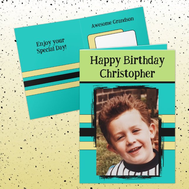 Awesome Grandson add photo turquoise birthday Karte (Von Creator hochgeladen)