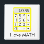 Awesome I love Math Calculator Magnet<br><div class="desc">An amazing magnet that you can make your own,  this is for the lover of math.  Featuring a yellow calculator with "I love MATH" written in black font,  you will love seeing this on your fridge.</div>