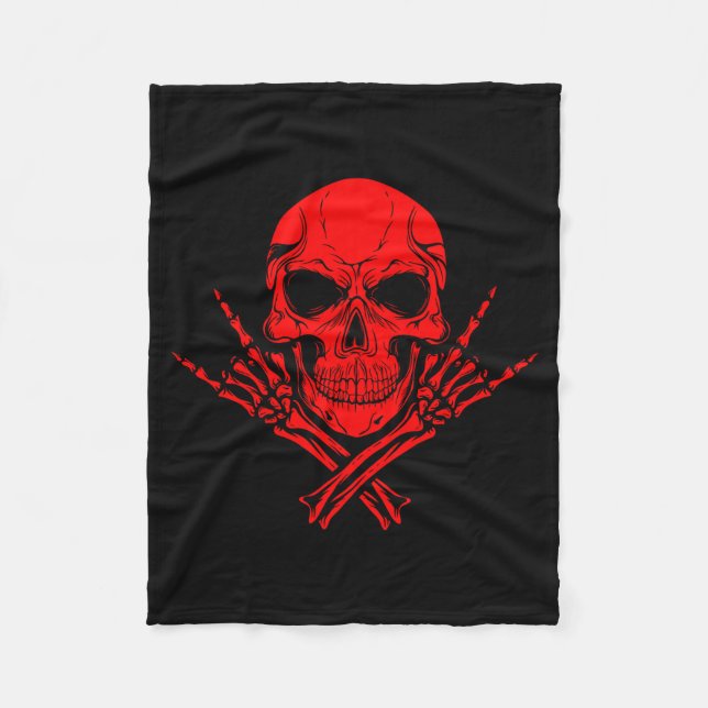 Awesome Music Skull Rocker Greeting Red Skull  Fleecedecke (Vorderseite)