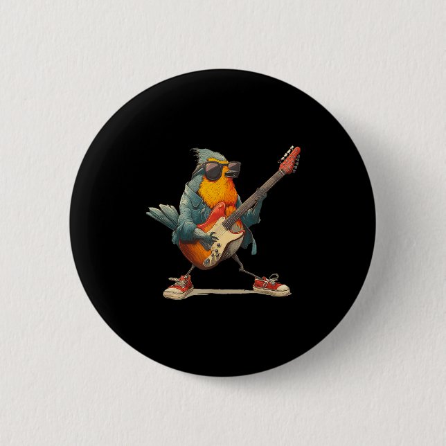 Awesome Robin Bird With Electric Guitar For Boys A Button (Vorderseite)