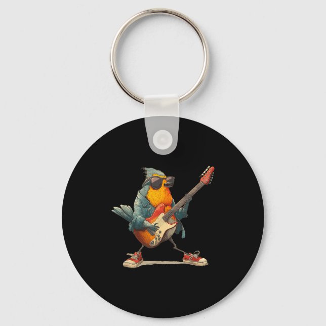 Awesome Robin Bird With Electric Guitar For Boys A Schlüsselanhänger (Vorderseite)
