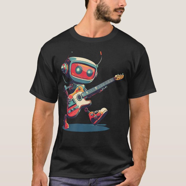 Awesome Rocking Robot With Electric Guitar In Hand T-Shirt (Vorderseite)