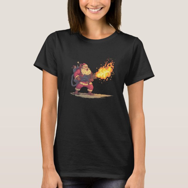 Awesome Santa Claus with Flamethrower Costume T-Shirt (Vorderseite)