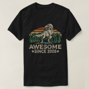 Awesome Since 2008 Dinosaur 15 Year 15th Birthday  T-Shirt