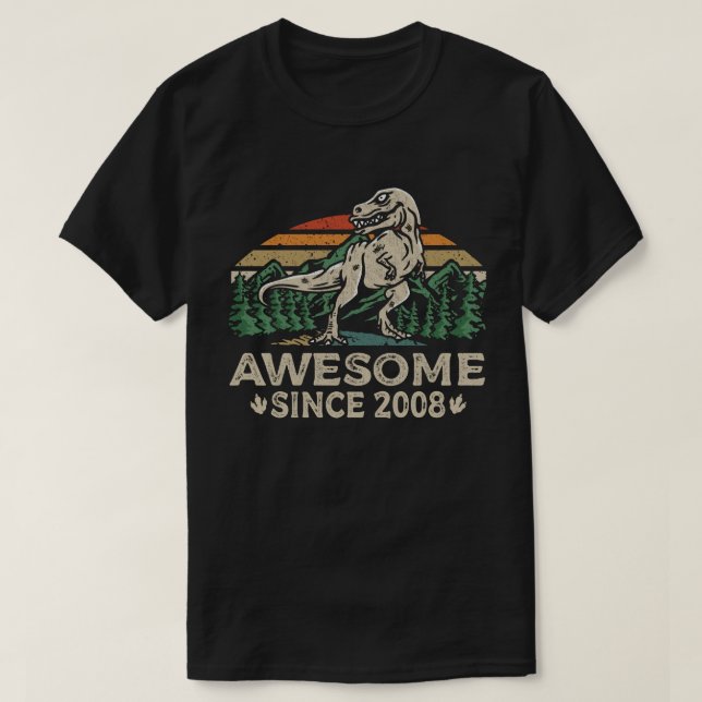 Awesome Since 2008 Dinosaur 15 Year 15th Birthday  T-Shirt (Design vorne)