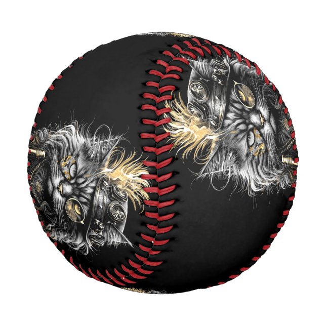 Awesome Steampunk Cat  Baseball (Schrägansicht)