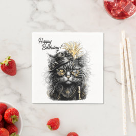 Awesome Steampunk Cat Birthday  Serviette