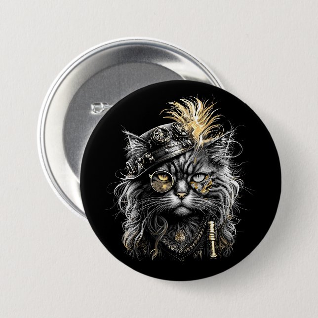 Awesome Steampunk Cat  Button (Vorne & Hinten)
