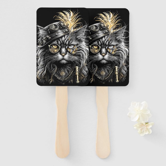 Awesome Steampunk Cat  Fächer (Vorne und Hinten)