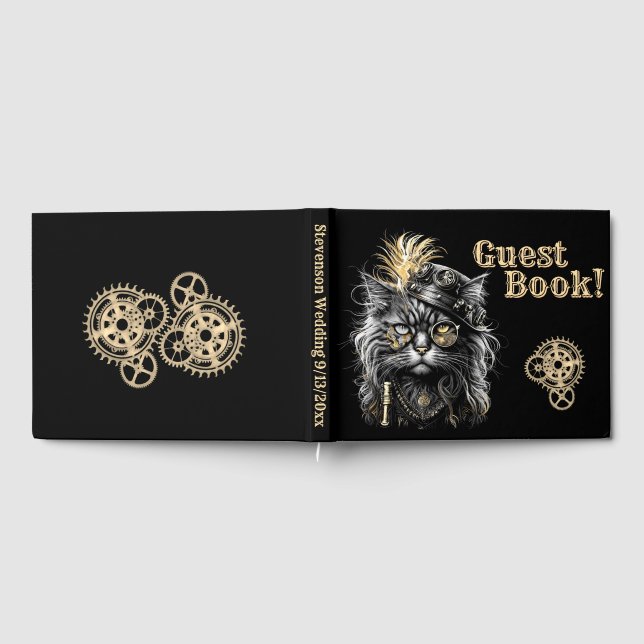Awesome Steampunk Cat Information Spine Gästebuch (Voll)