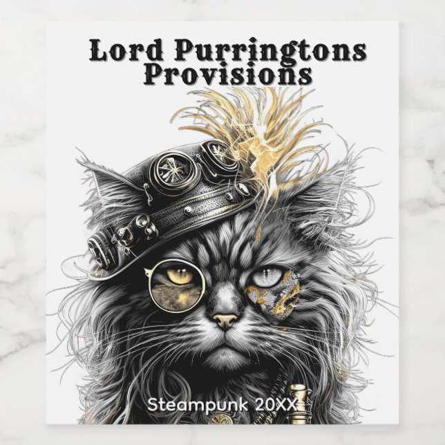 Awesome Steampunk Cat  Weinetikett (Einzelnes Label)