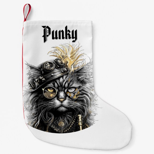 Awesome Steampunk Cat with Name Kleiner Weihnachtsstrumpf (Vorderseite)